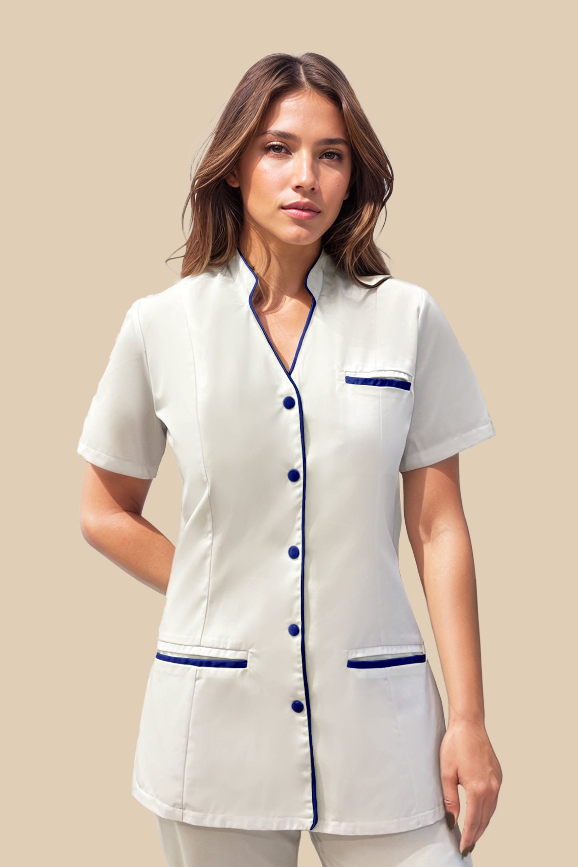SRC Création Blouse Médicale Blouse médicale femme col V blanc et marine - KOSA