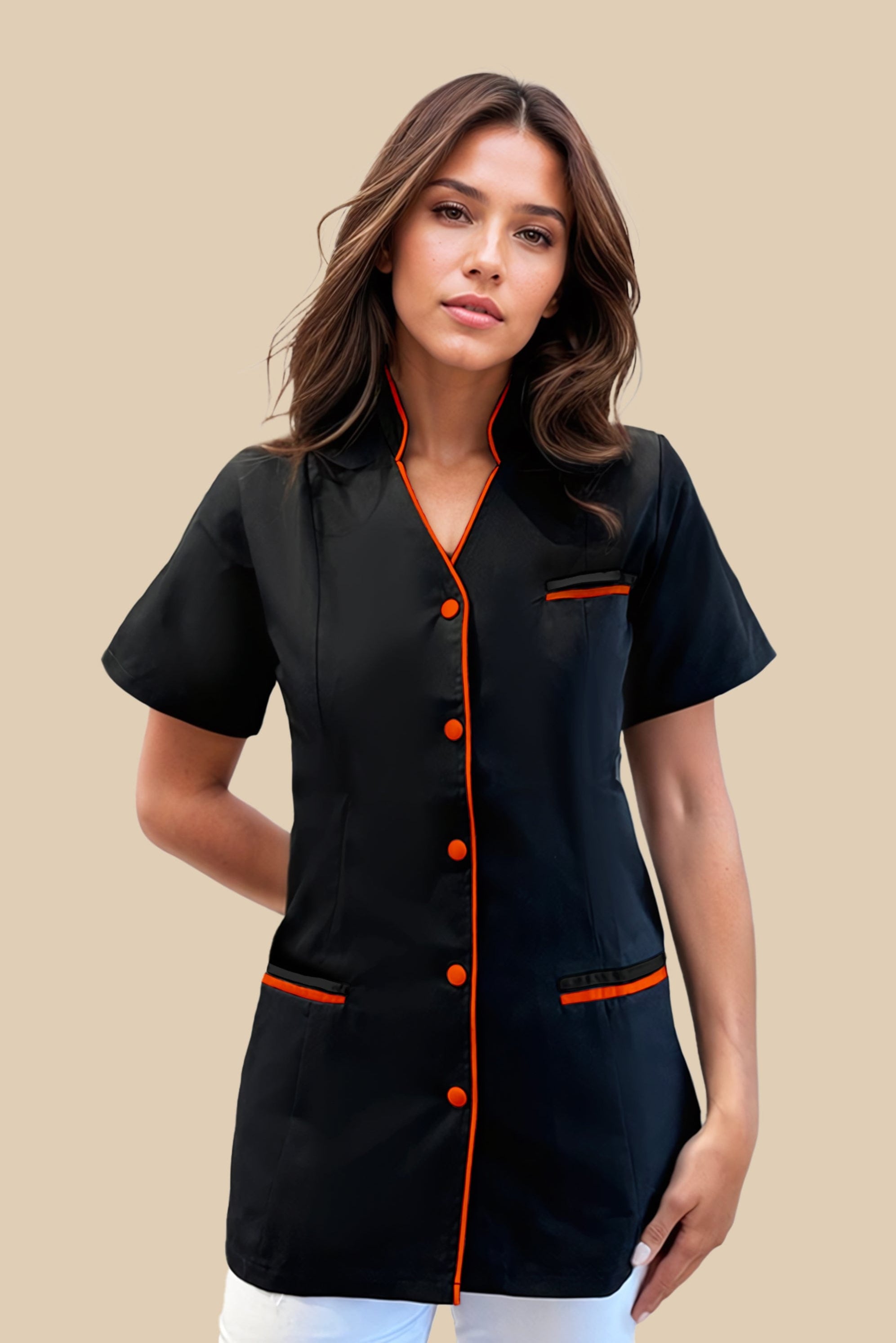 SRC Création Blouse Médicale Blouse médicale femme col V noir et orange - KOSA
