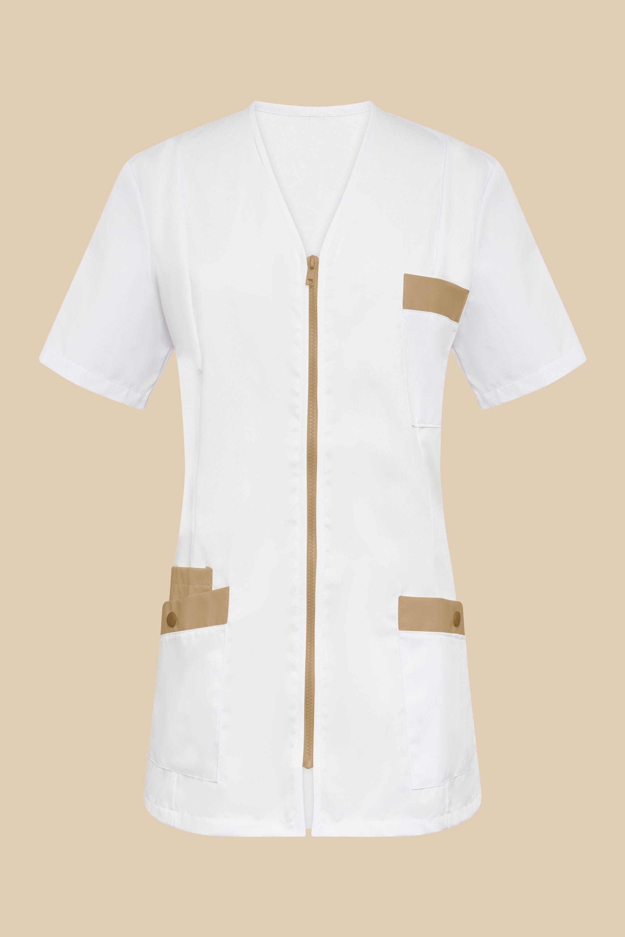 SRC Création Blouse Médicale Blouse médicale femme fermeture éclair blanc et biscuit - ISKA