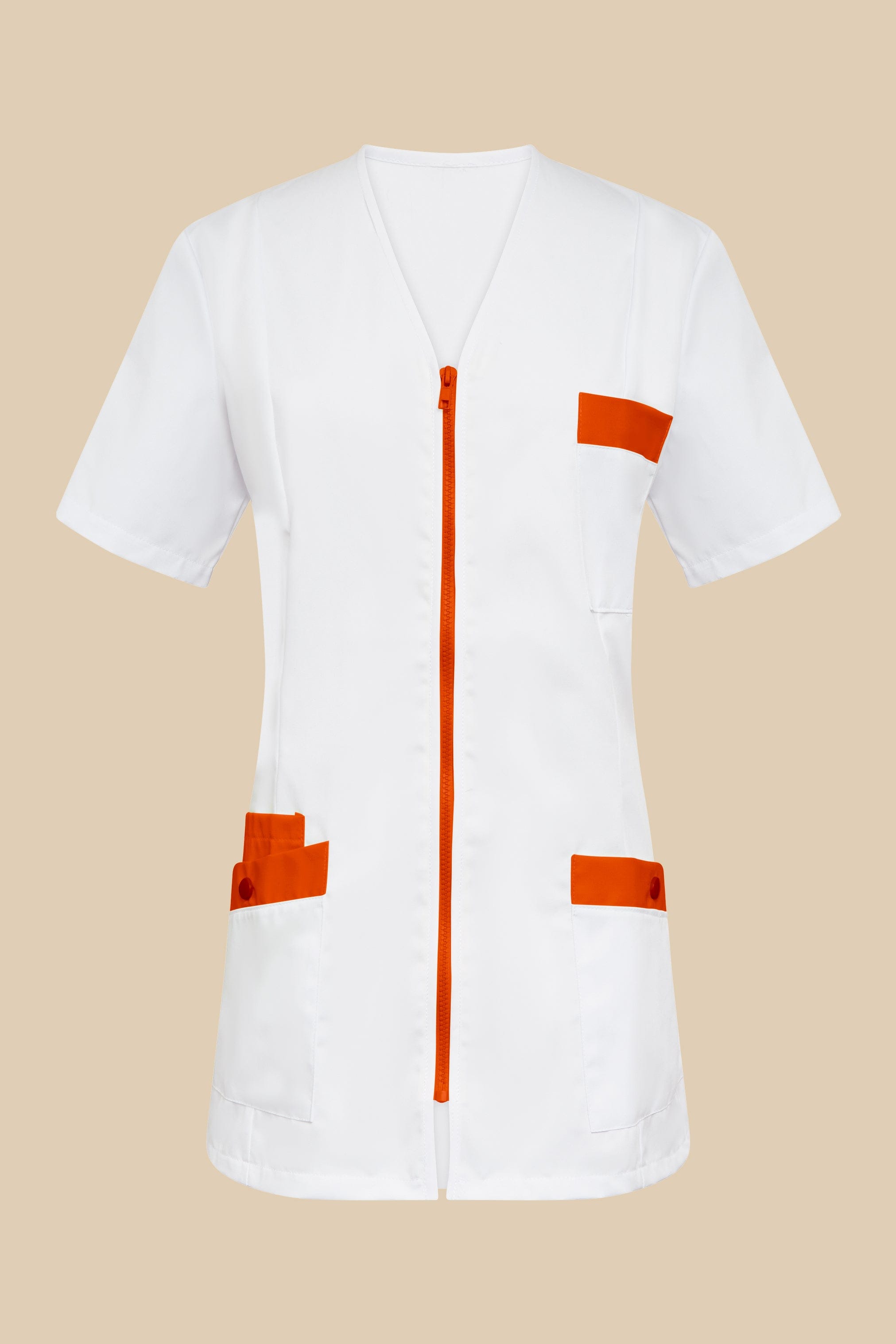 SRC Création Blouse Médicale Blouse médicale femme fermeture éclair blanc et orange - ISKA