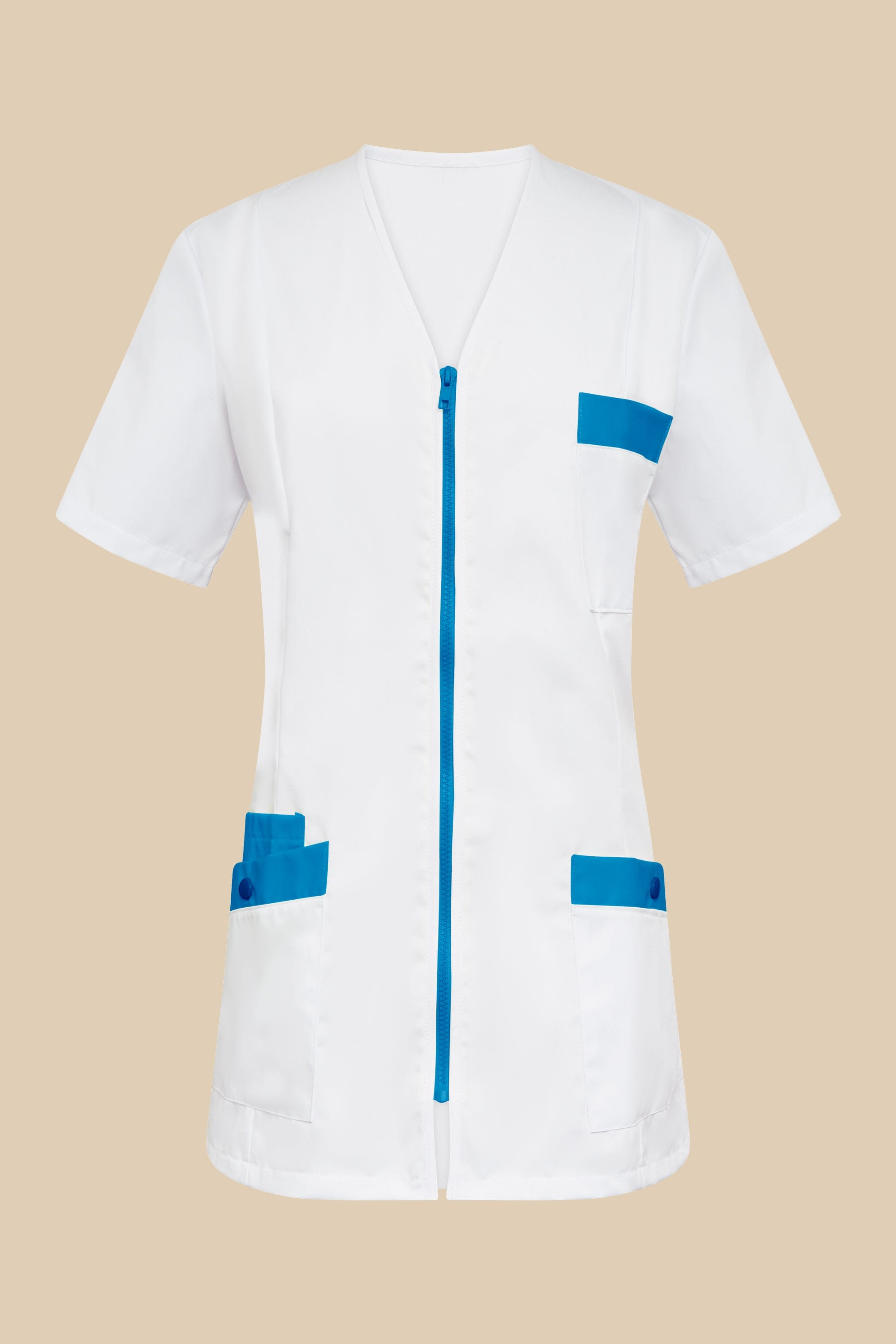 SRC Création Blouse Médicale Blouse médicale femme fermeture éclair blanc et turquoise - ISKA