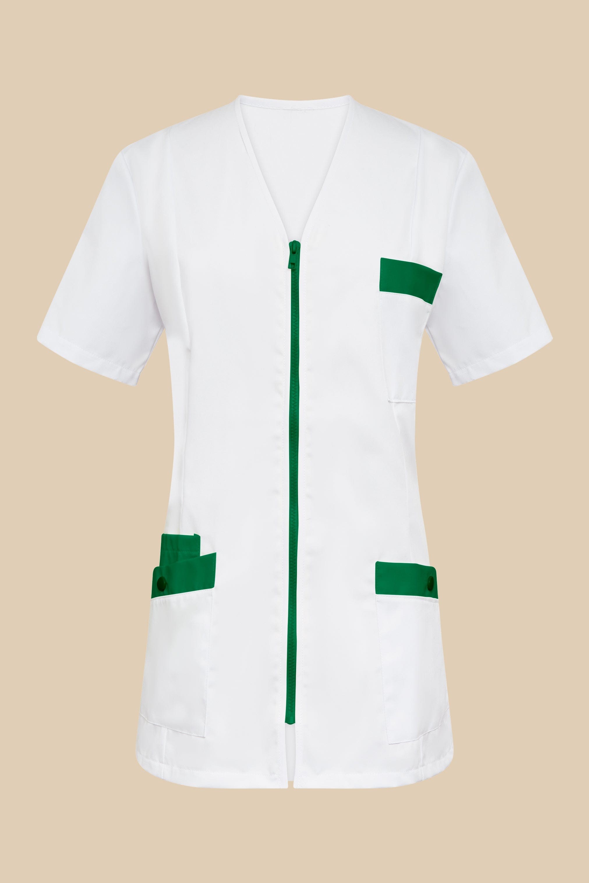SRC Création Blouse Médicale Blouse médicale femme fermeture éclair blanc et vert - ISKA