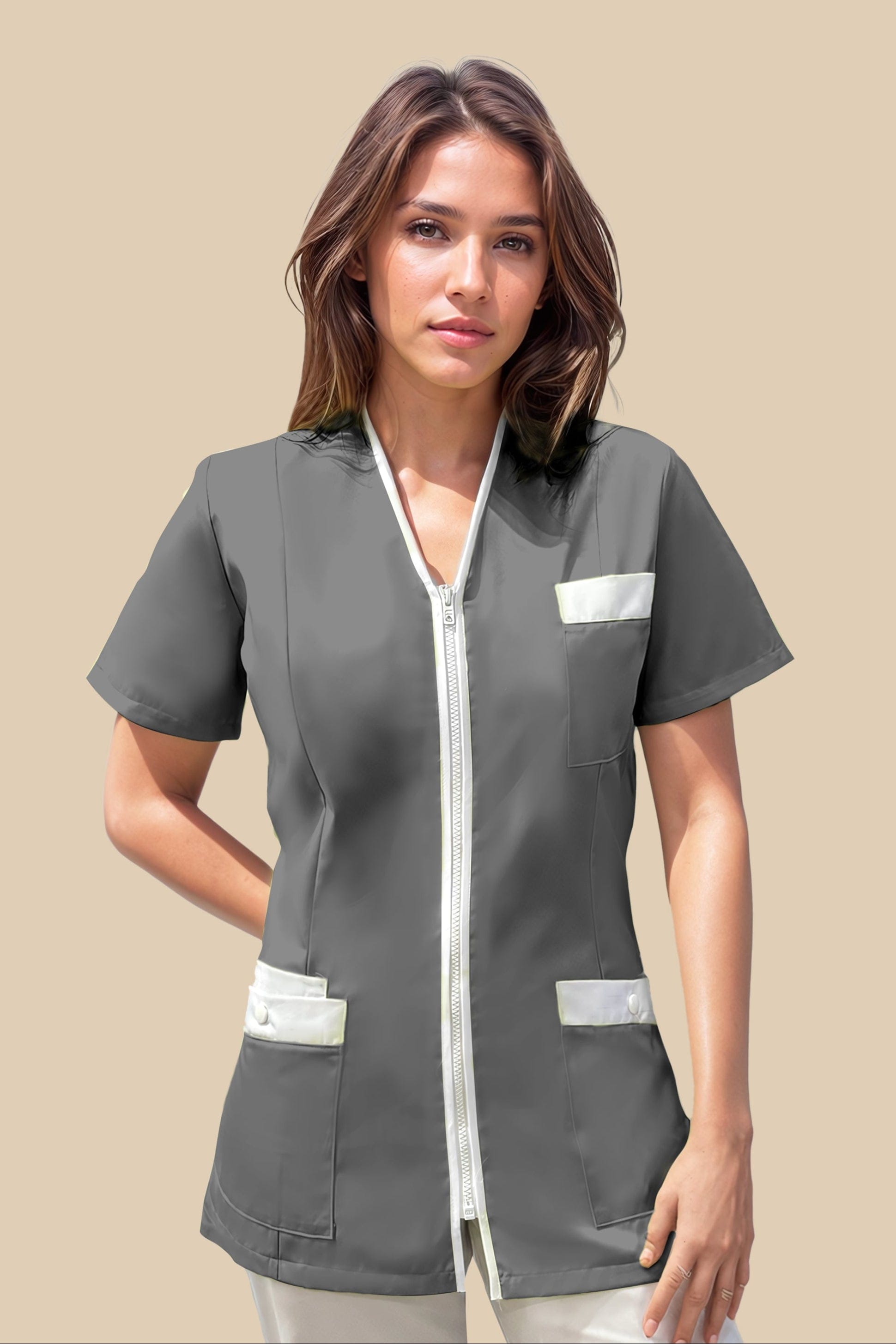 SRC Création Blouse Médicale Blouse médicale femme fermeture éclair gris et blanc - ISKA