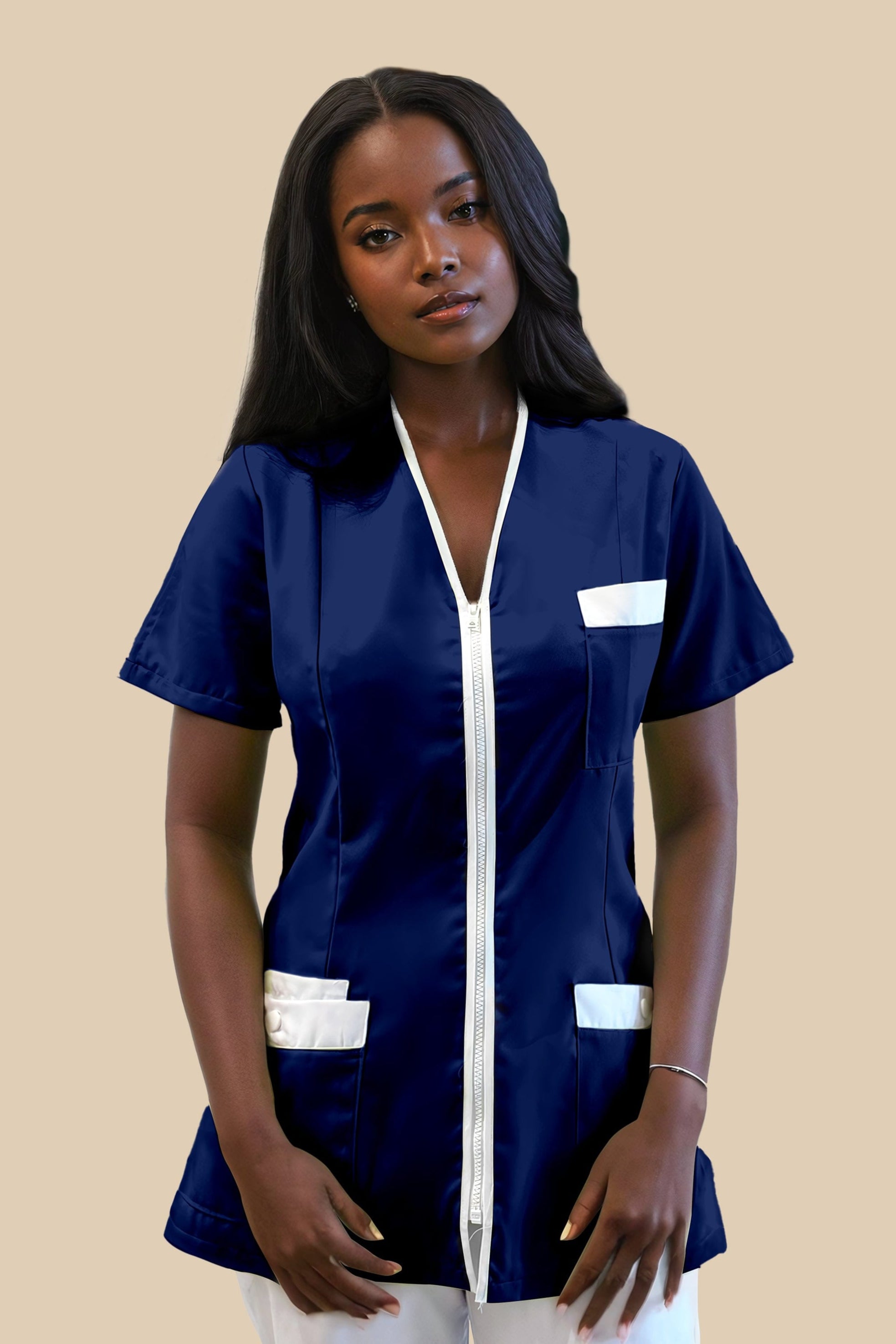 SRC Création Blouse Médicale Blouse médicale femme fermeture éclair marine et blanc - ISKA