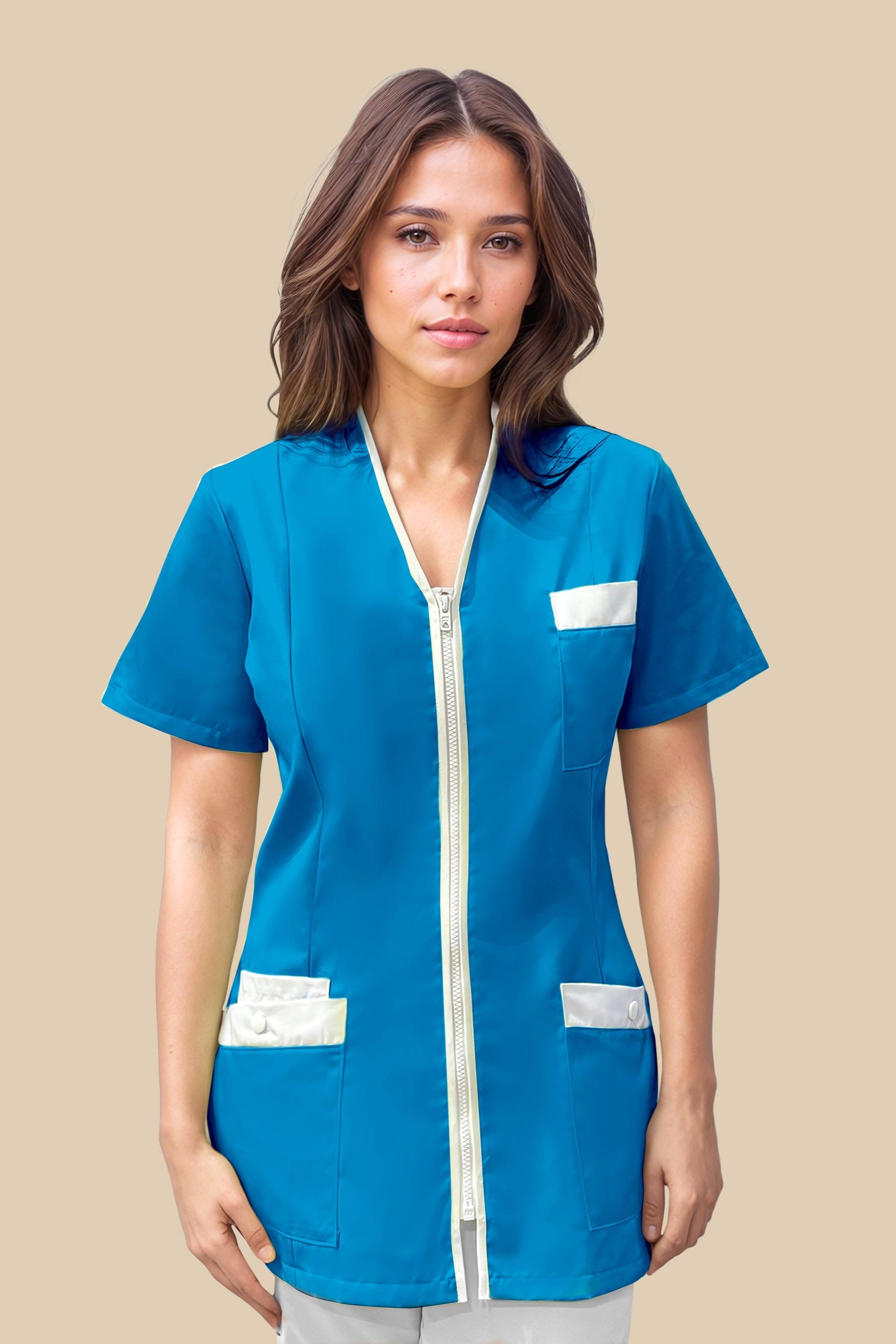 SRC Création Blouse Médicale Blouse médicale femme fermeture éclair turquoise et blanc - ISKA