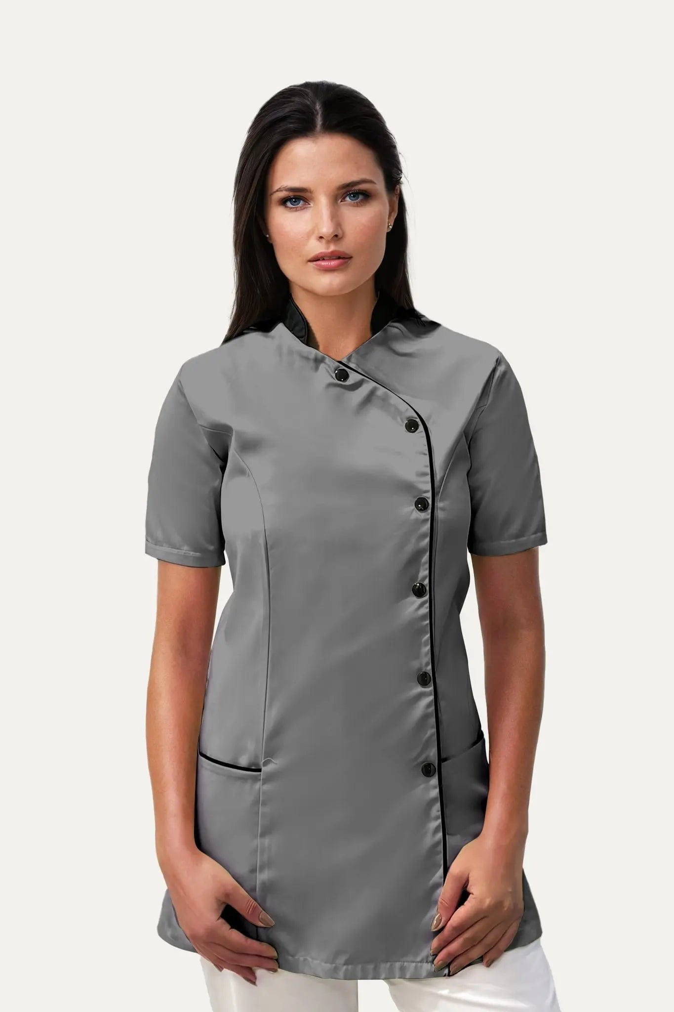 Blouse medicale pour femme gris et noir asymetrique