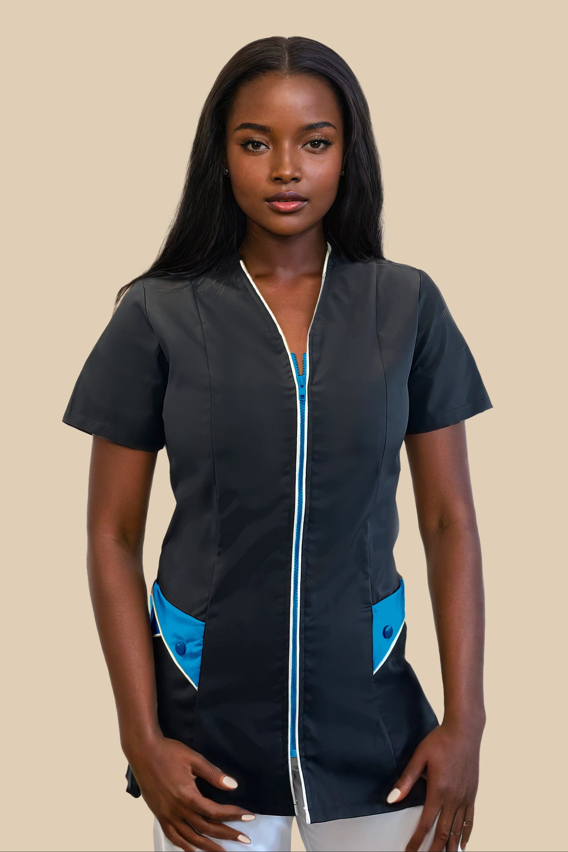 SRC Création Blouse Médicale Blouse médicale femme noir et turquoise - NOLA