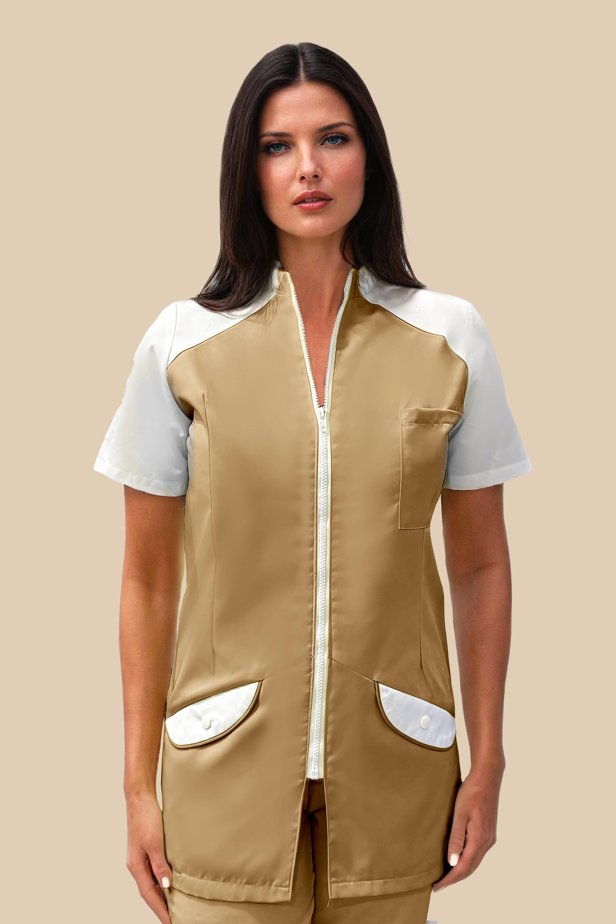 SRC Création Blouse Médicale Blouse médicale femme originale biscuit et blanc - ALMA