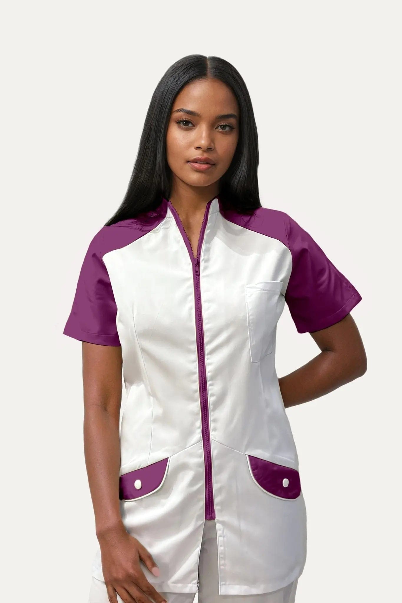 Blouse medicale pour femme originale blanc et violet