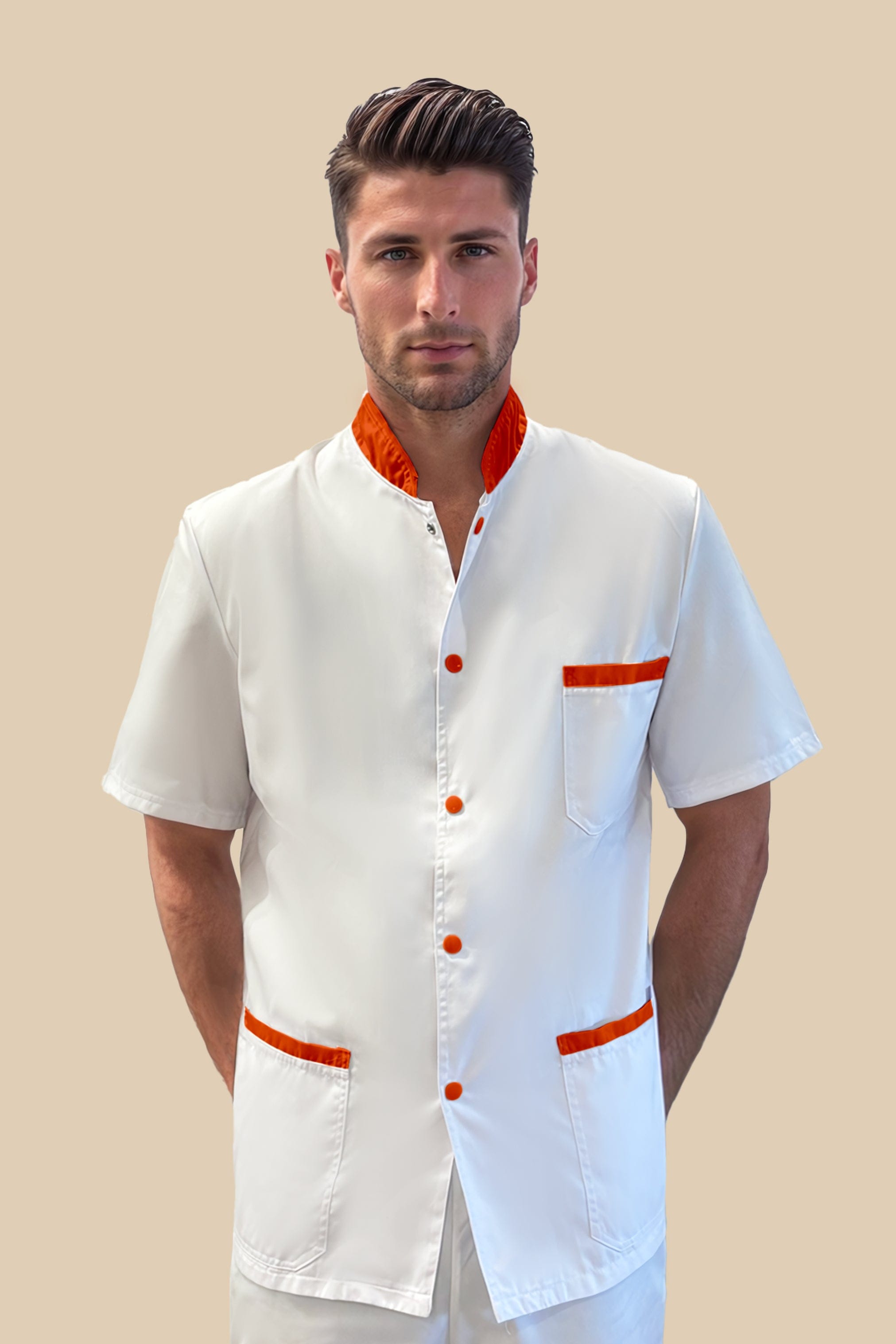 SRC Création Blouse Médicale Blouse médicale homme blanc et orange - ONEGO