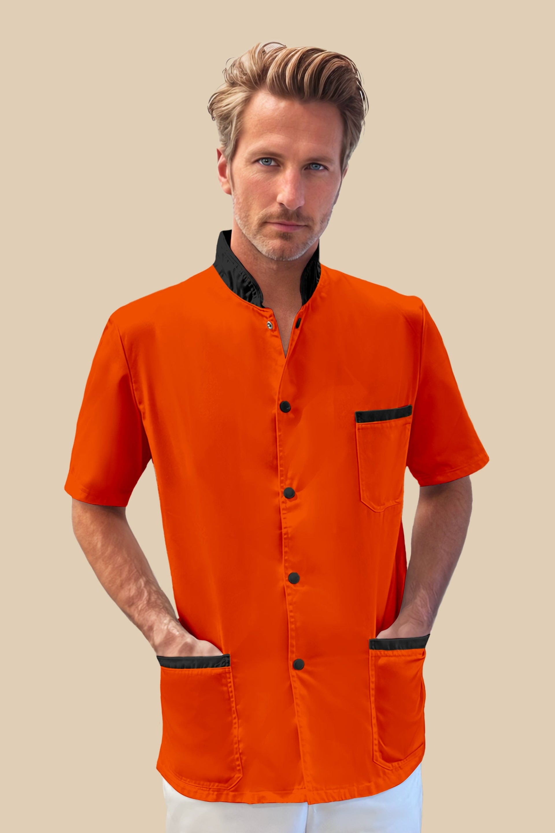 Blouse médicale orange et noir pour homme manches