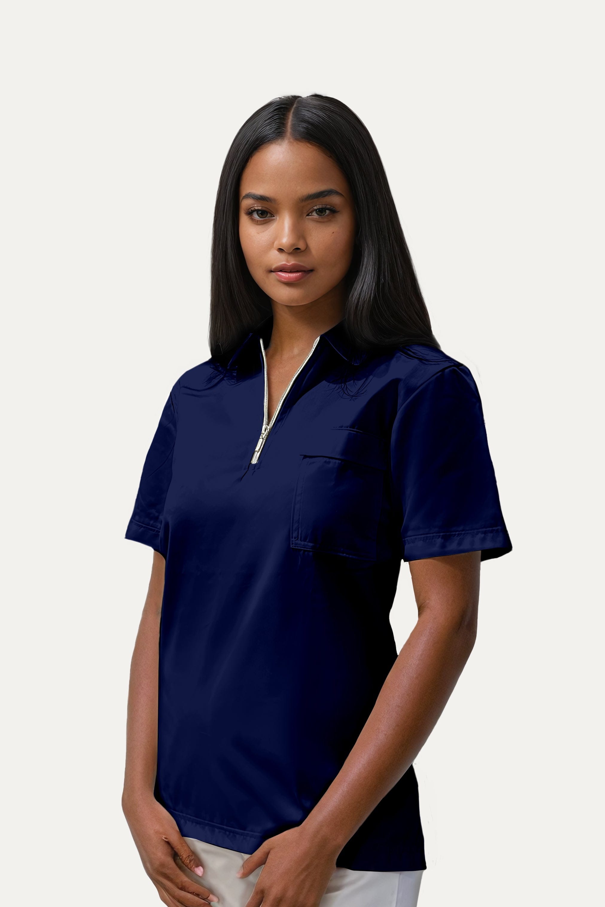 Tunique medicale bleu marine pour femme avec zip SRC