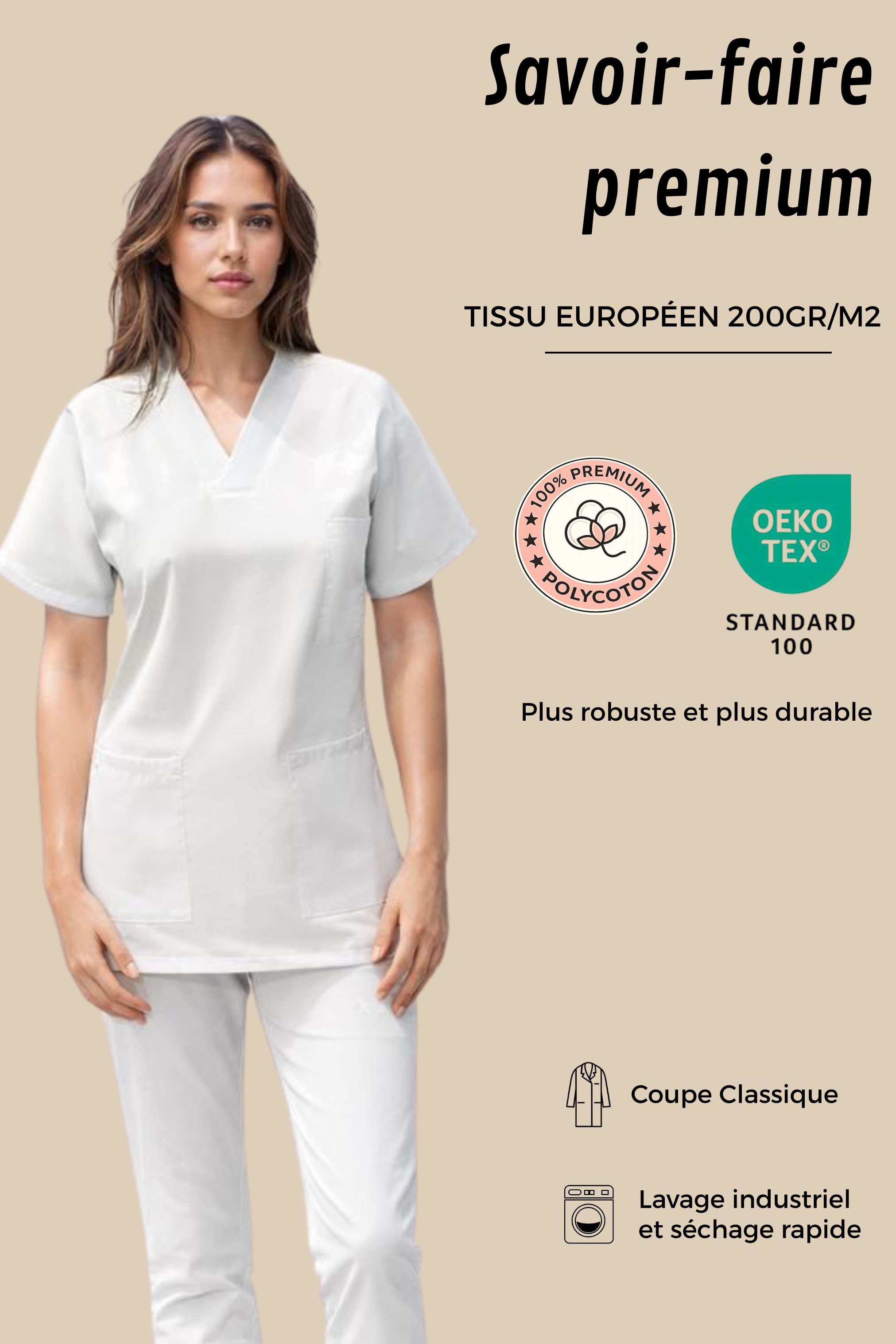 SRC Création Tunique médicale Tunique médicale Femme col V blanc - 7797F